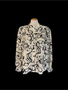 JODIFL Cream Blouse with Black Abstract Rings Print